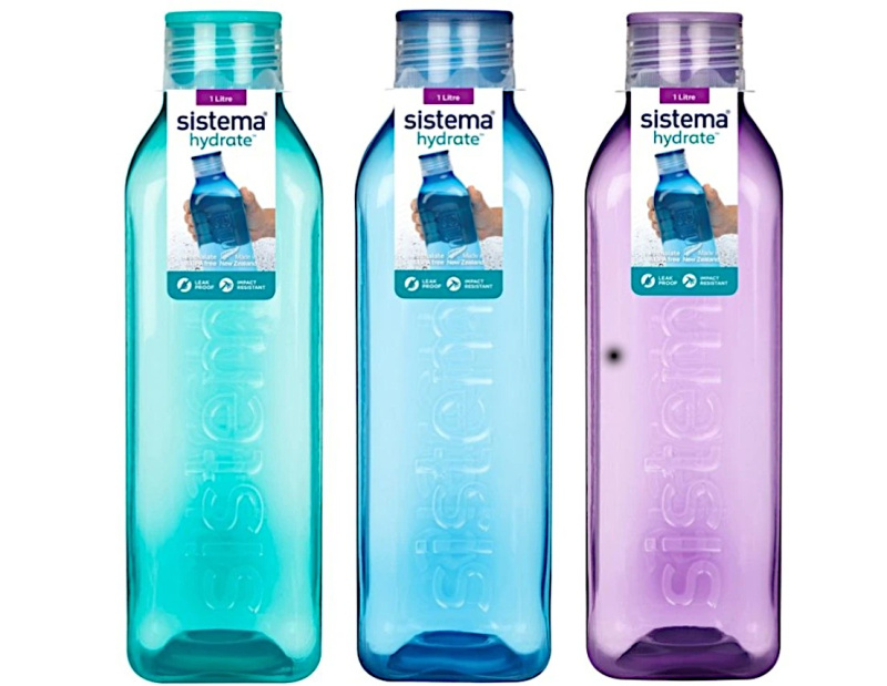 Sistema Hranatá láhev se šroubovacím víčkem Hydrate Square 1 l, mix barev