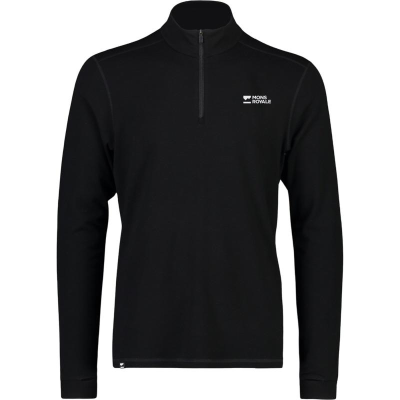 Mons Royale Cascade Merino Base Layer 1/4 Zip, termo triko, pánské, černé