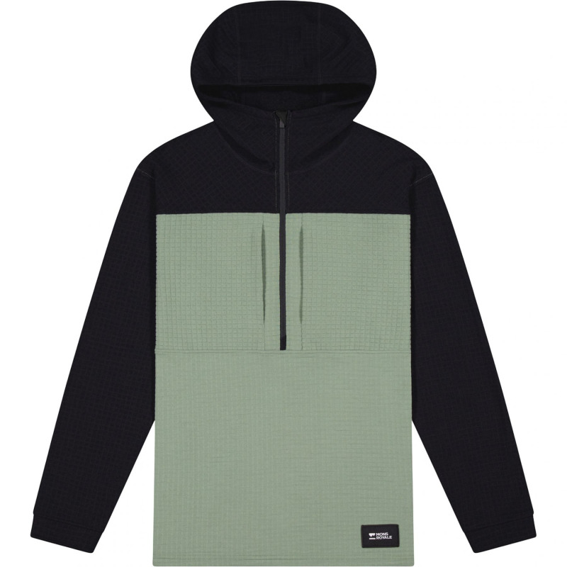 Mons Royale Offgrid Merino Fleece 1/2 Zip, mikina, pánská, zelená/černá