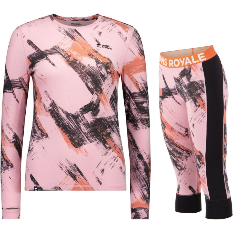 Mons Royale Cascade Merino Base Layer Long Sleeve Sada, dámská, lyserød/lyserød/sort