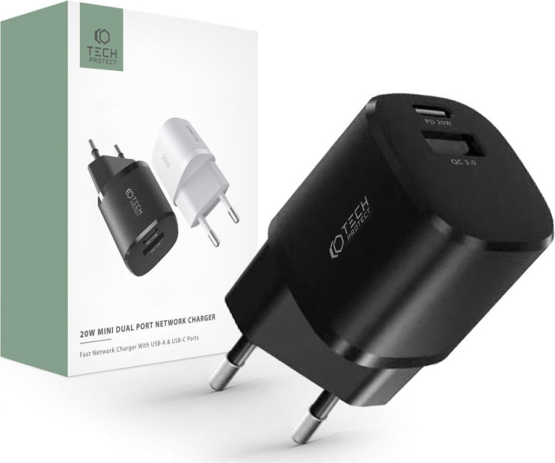 Tech-Protect Rychlá nabíječka do sítě - Tech-Protect, C20W PD20W/QC3.0 Black