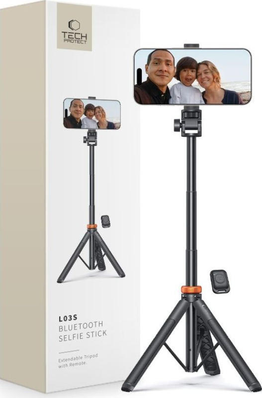 Tech-Protect Selfie tyč s Bluetooth ovladačem a stojánkem - Tech-Protect, L03S Selfie Stick Tripod Black