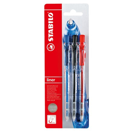 STABILO liner 308 F Pero kuličkové (modrá, černá, červená) 3 ks