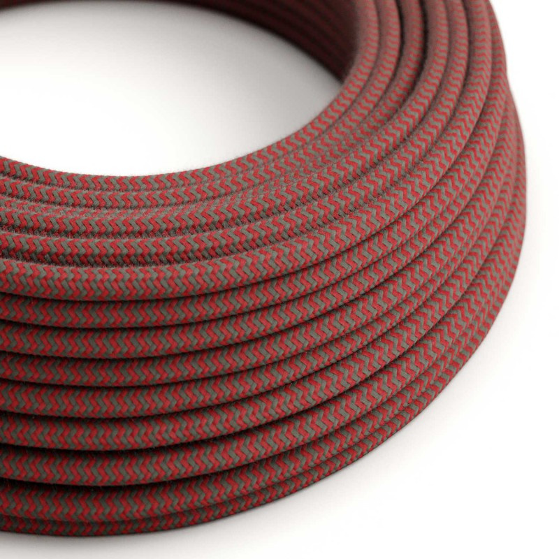 creative cables Bavlněný textilní elektrický kabel, RZ28 ohnivě červený a šedý cik cak Počet žil: 3x0.75