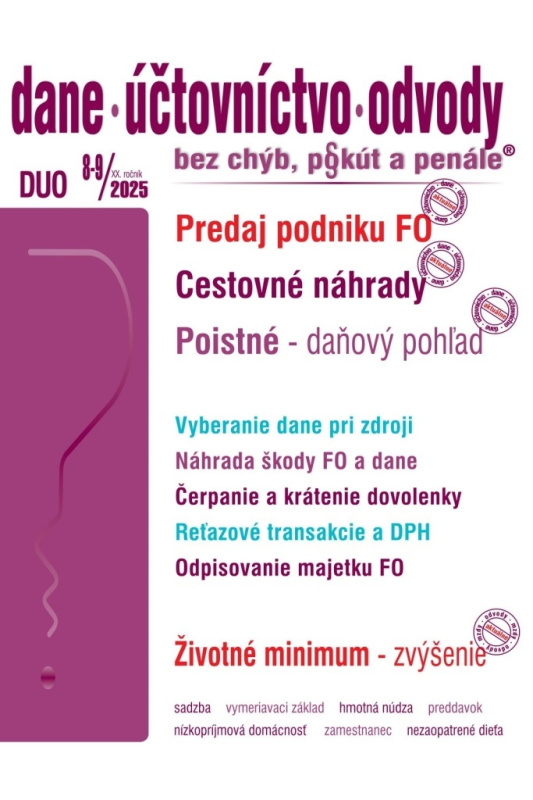 Dane, účtovníctvo, odvody bez chýb, pokút a penále č. 8-9 / 2025 - Cestovné náhrady – zvýšenie - kniha z kategorie Jednoduché účetnictví
