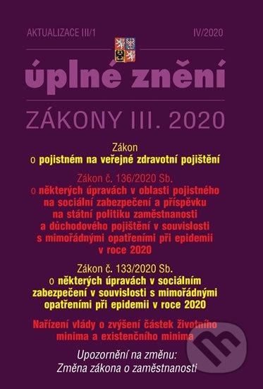 Aktualizace III/1 (Zákon o pojistném na veřejné zdravotní pojištění, Opatření proti koronaviru)