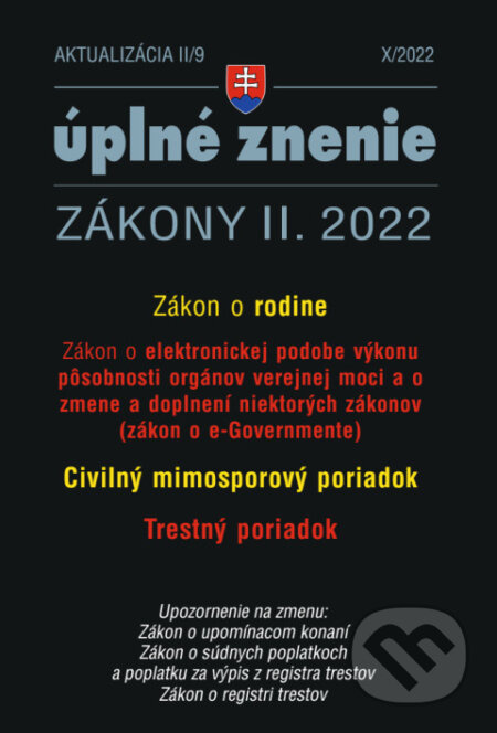 Aktualizácia II/9 / 2022 - e-Government a Civulný mimosporový poriadok