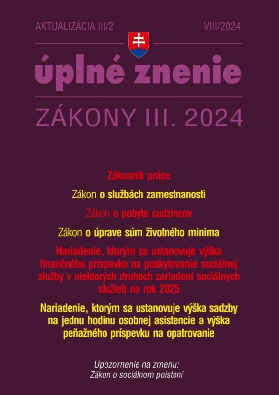 Aktualizácia III/2 / 2024 - Zákonník práce a zamestnávanie