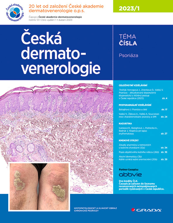 E-kniha: Česká dermatovenerologie 2023/1 od Hercogová Třešňák Jana