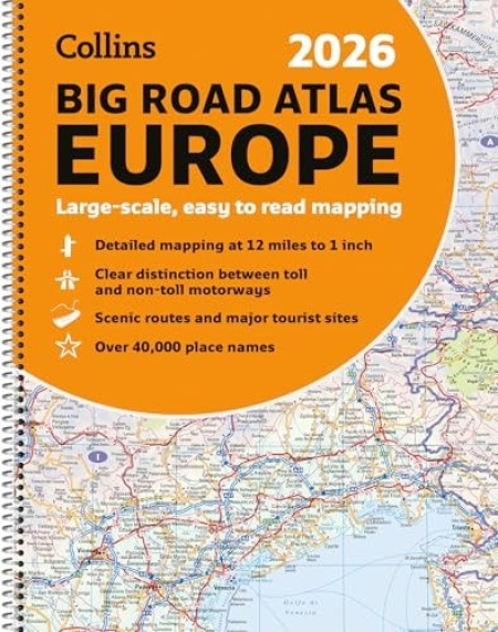 Collins 2026 Big Road Atlas Europe, Clear and Detailed Map of Europe in A3 Size with Spiral Binding HarperCollins Publishers