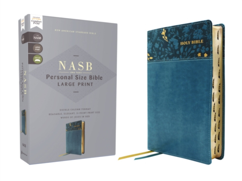 NASB, Personal Size Bible, Large Print, Leathersoft, Teal, Red Letter, 1995 Text, Thumb Indexed, Comfort Print - Zondervan