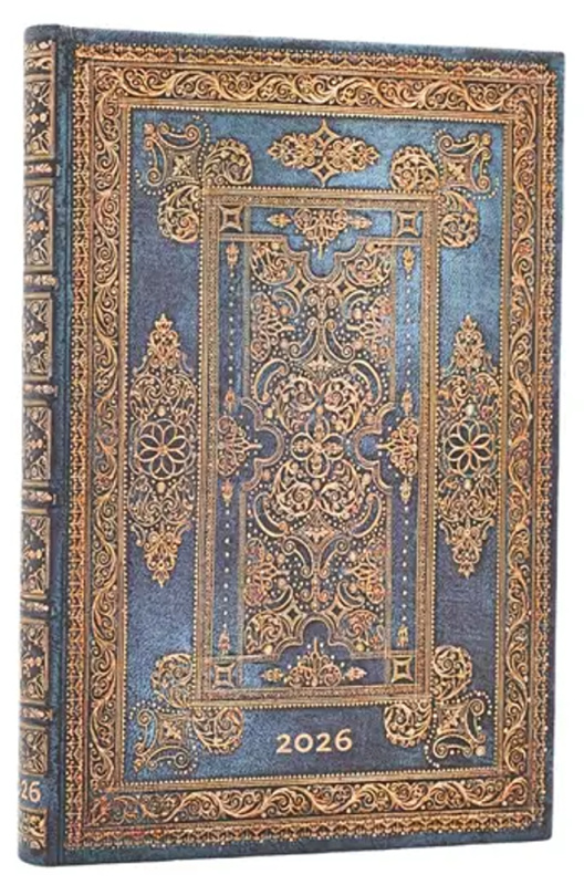 Paperblanks - týždenný diár Blue Luxe 2026 (mini, verso, elastické zatváranie)