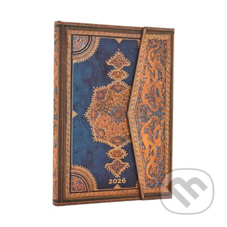 Paperblanks - týždenný diár Safavid Indigo 2026 (midi, horizontálny, magnetické zatváranie)