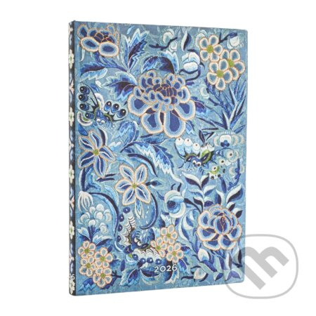 Paperblanks - týždenný diár Blue Willow 2026 (flexi, midi, vertikálny, elastické zatváranie)