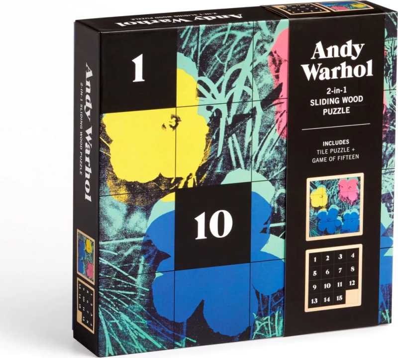 GALISON Posuvné dřevěné puzzle Andy Warhol: Květiny 2v1 (16 dílků)