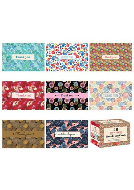 Chiyogami, 40 Thank You Cards with Envelopes, (4 1/2 x 3 inch blank cards in 8 unique designs) Tuttle Publishing
