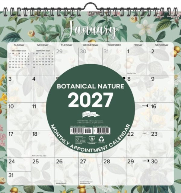 Willow Creek Press Botanical Nature 2027 12" x 12" Spiral Wall Calendar - Willow Creek Press