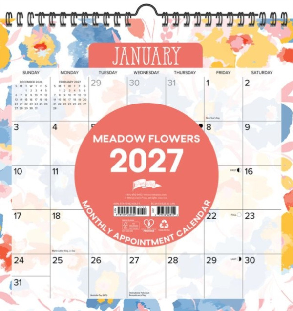 Willow Creek Press Meadow Flowers 2027 12" x 12" Spiral Wall Calendar - Willow Creek Press