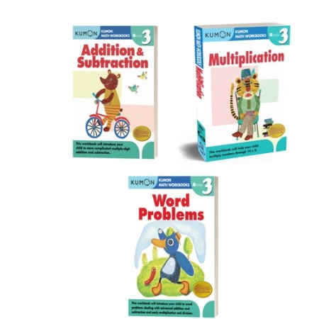 Kumon Publishing North America Kumon Grade 3 Workbooks Set (3 workbooks) Addition & Subtraction, Multiplication, Word Problems
