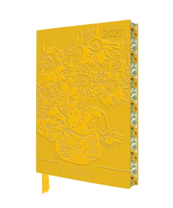Flame Tree Publishing Vincent van Gogh: Sunflowers 2027 Artisan Art Vegan Leather Diary Planner - Page to View with Notes