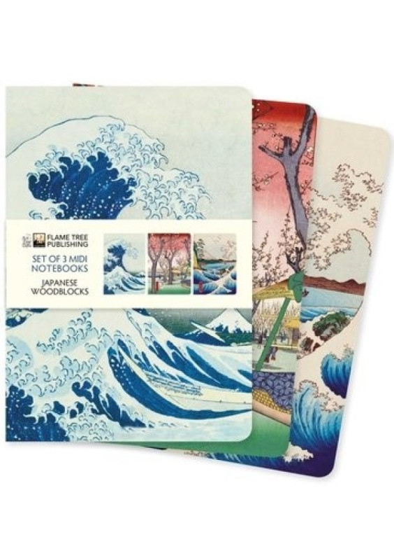 Japanese Woodblocks Set of 3 Midi Notebooks Flame Tree Publishing