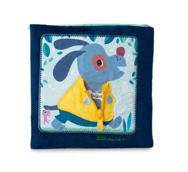 Lilliputiens - textilní knížka Učíme se oblékat pejsek Jules