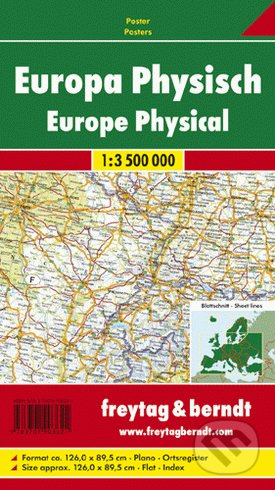 Európa nástenná fyzická mapa (1:3 500 000)