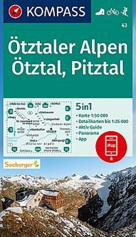 Ötztaler Alpen, Ötztal, Pitztal 1:50 000 / turistická mapa KOMPASS 43