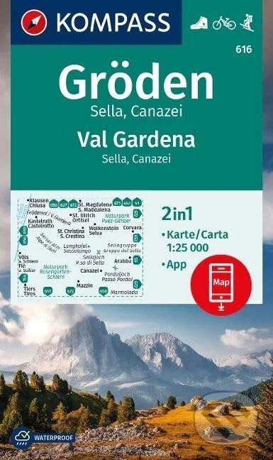 616 Gröden, Val Gardena, Sella, Canazei 1: 25 000