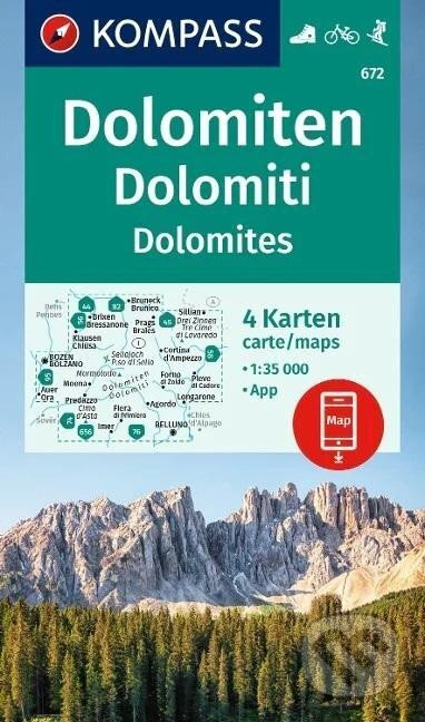 Dolomity 1:35 000 / sada 4 turistických map KOMPASS 672