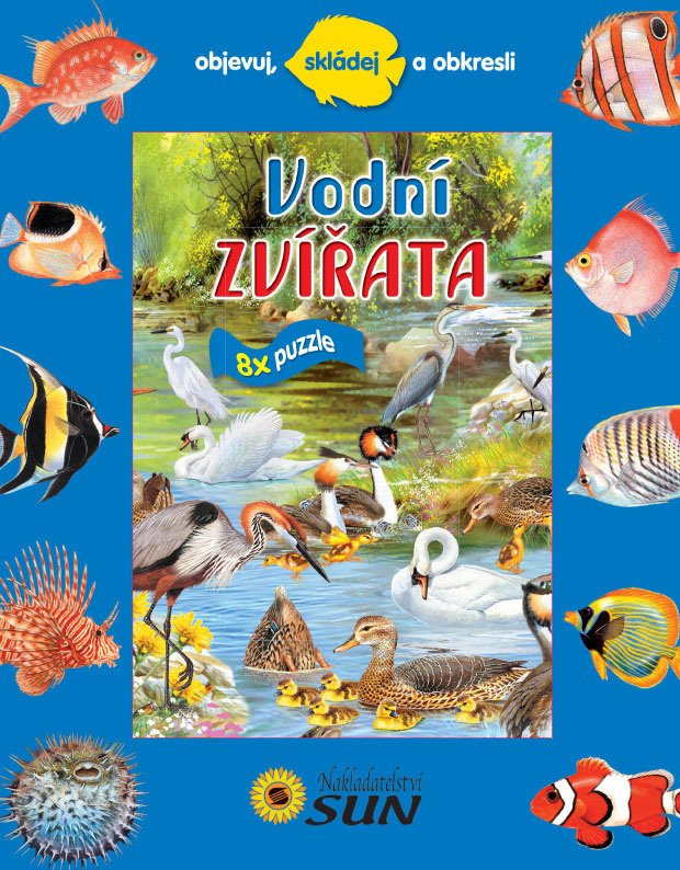Vodní zvířata 8x puzzle (Objevuj, skládej a obkresli)