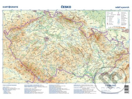Česko - reliéf a povrch (příruční mapa / administrativní mapa)