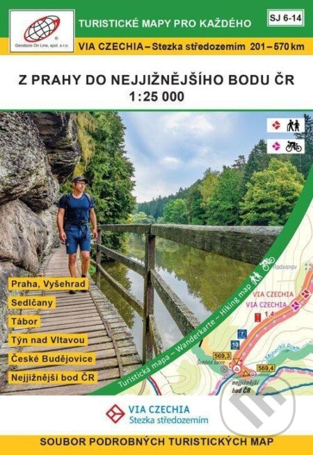VIA CZECHIA – Stezka středozemím, box 2, Z Prahy do nejjižnějšího bodu ČR 1 : 25 000