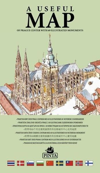 Praktická mapa centra Prahy s 69 ilustracemi historických památek (zelená)