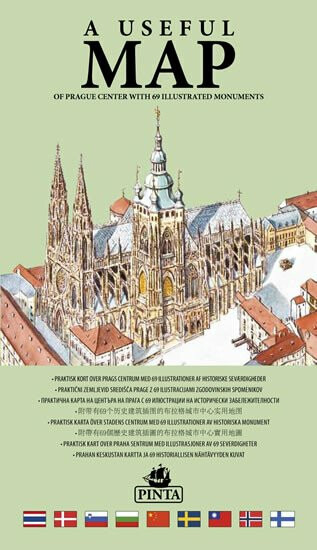 Praktická mapa centra Prahy s 69 ilustracemi historických památek (zelená)