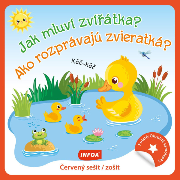Kulaté samolepky Jak mluví zvířátka? / Ako rozprávajú zvieratká? - červený sešit / zošit