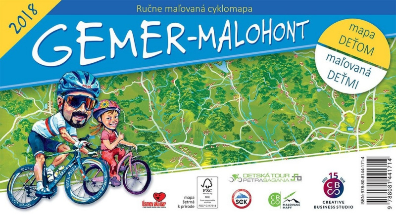 Ručne maľovaná cyklomapa Gemer-Malohont (mapa deťom, maľovaná deťmi)