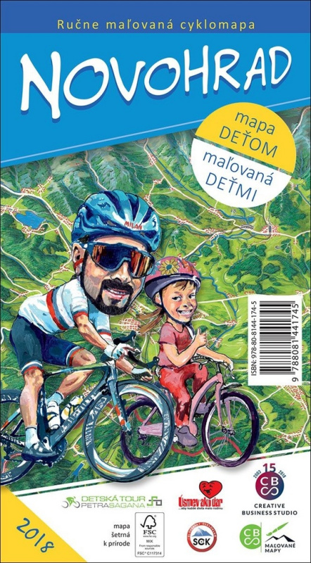 Ručne maľovaná cyklomapa Novohrad (mapa deťom, maľovaná deťmi)