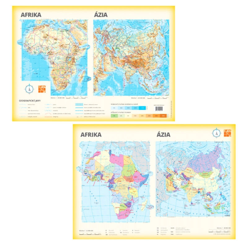 Mapa Afrika a Asie oboustranná A3