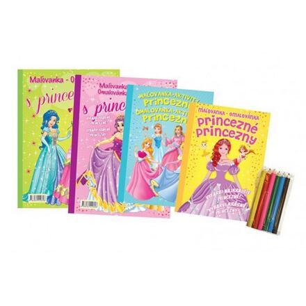 Omalovánky s aktivitami CZ/SK verze + pastelky - Princezny
