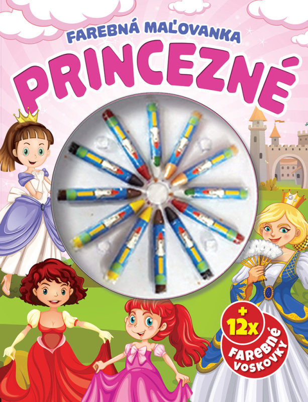 Farebná maľovanka - Princezné (+ 12x farebné voskovky) - kniha z kategorie Omalovánky