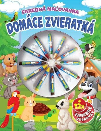 Farebná maľovanka - Domáce zvieratká (+ 12x farebné voskovky) - kniha z kategorie Omalovánky