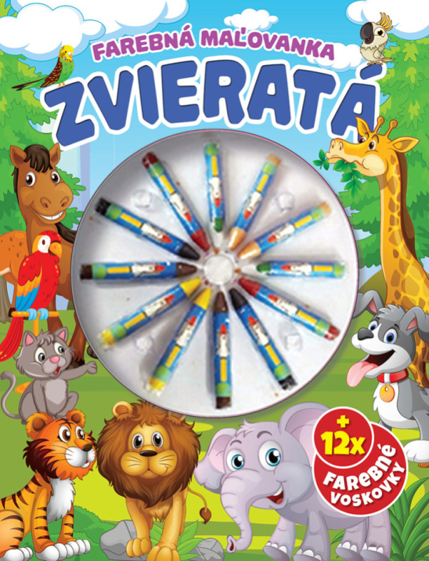 Farebná maľovanka - Zvieratá (+ 12x farebné voskovky) - kniha z kategorie Omalovánky
