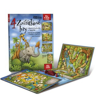 4 zvířátkové hry - Leporelo herních plánů s kostkou a figurkami pro zábavné učení zvířátek a logoped