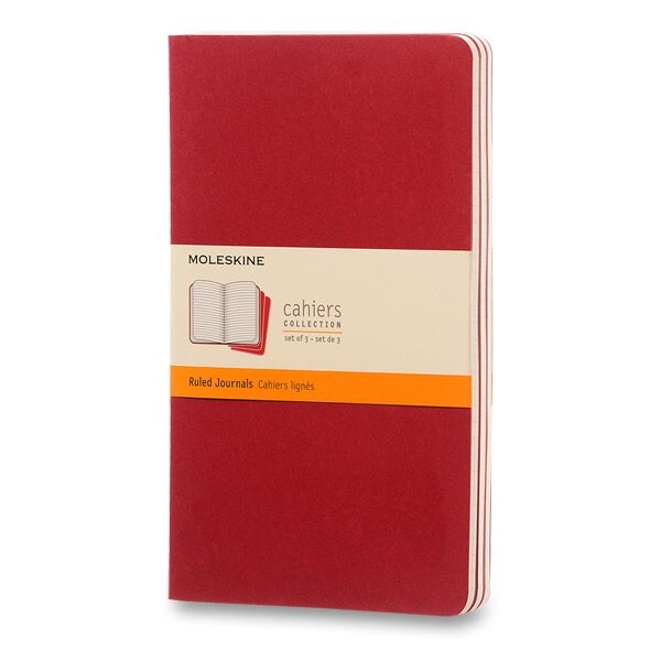 Sešity Moleskine Cahier, L, linkované, 3 ks červený