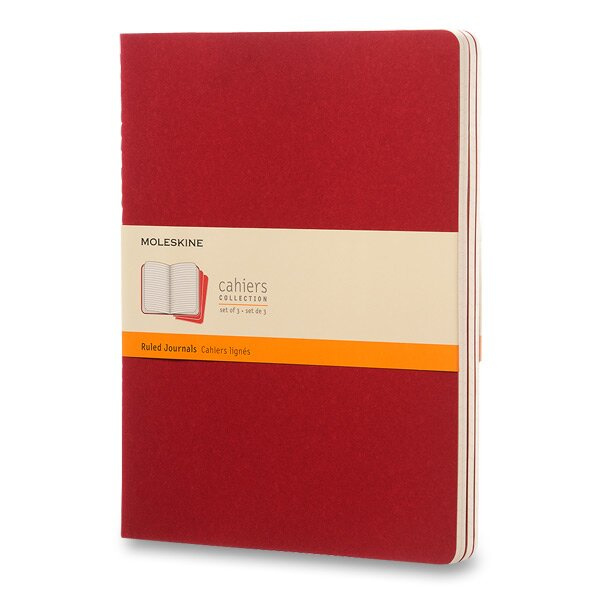 Sešity Moleskine Cahier, XL, linkované, 3 ks červený
