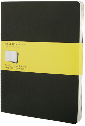 Sešity Moleskine Cahier - tvrdé desky XL, čtverečkovaný, 3 ks, černý