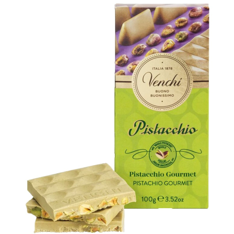 Venchi bílá čokoláda s pistáciovou pastou a slanými pistáciemi