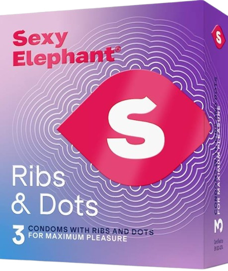 Sexy Elephant – vroubkované kondomy Ribs & Dots (3 ks)