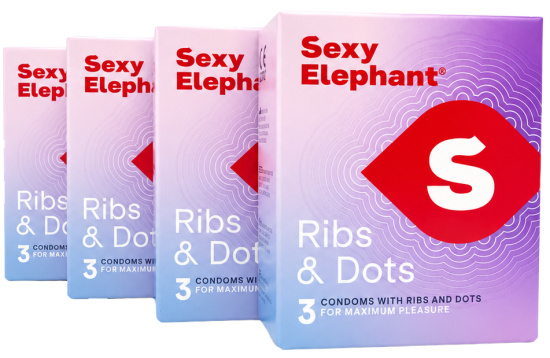 Sada čtyř balení kondomů Sexy Elephant Ribs & Dots (12 ks)